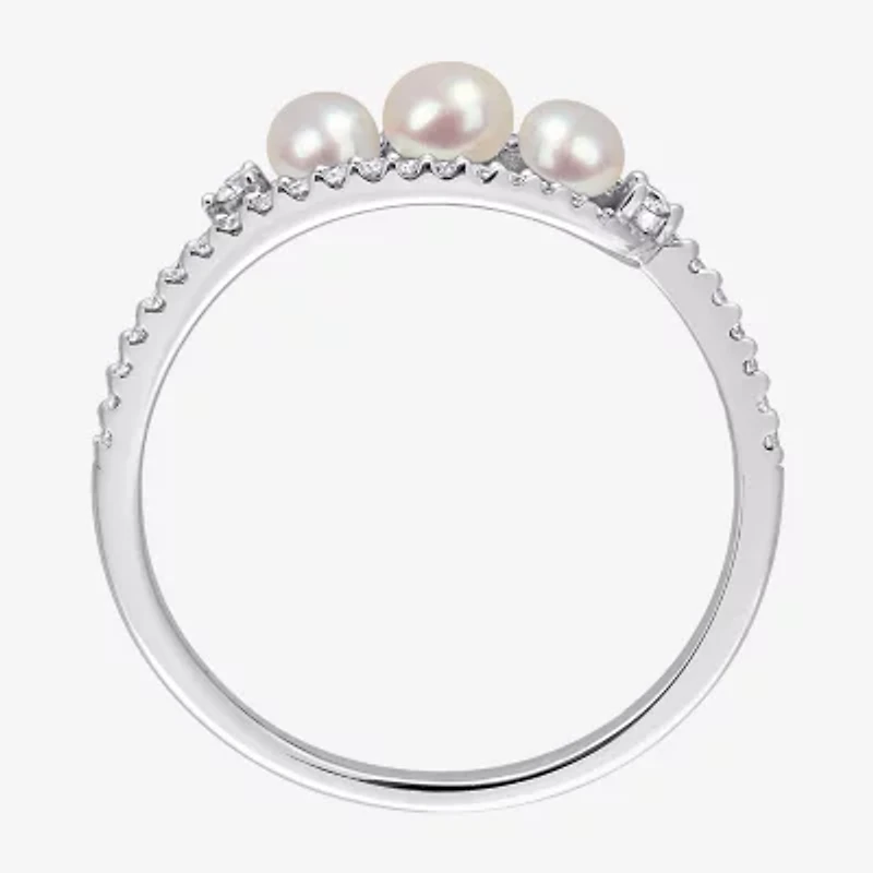 Womens 1/5 CT. 4MM White Cultured Freshwater Pearl 14K Gold Cocktail Ring