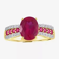 Womens Lab Created Red Ruby 10K Gold Cocktail Ring