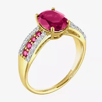 Womens Lab Created Red Ruby 10K Gold Cocktail Ring