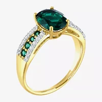 Womens Lab Created Green Emerald 10K Gold Cocktail Ring