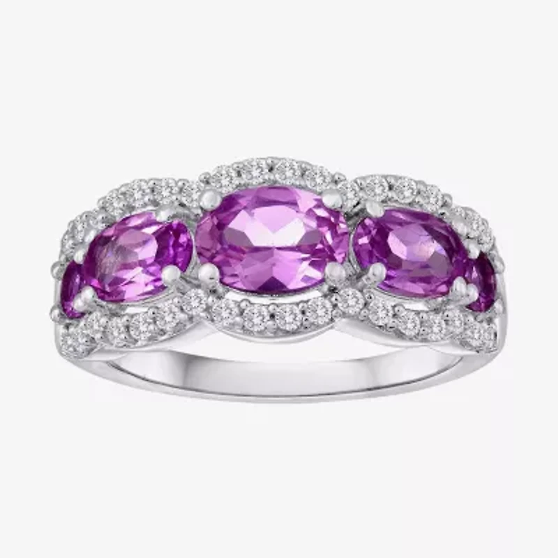 Lab-Created Pink & White Sapphire 5-Stone Sterling Silver Ring