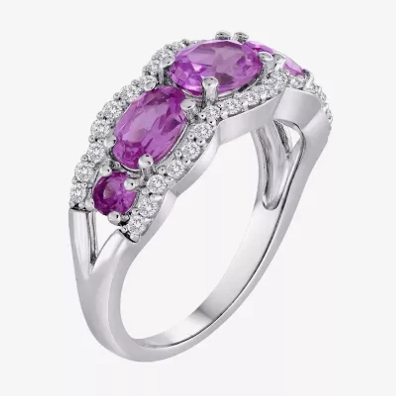 Lab-Created Pink & White Sapphire 5-Stone Sterling Silver Ring