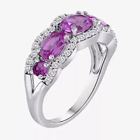 Lab-Created Pink & White Sapphire 5-Stone Sterling Silver Ring