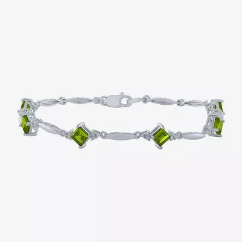 Womens Genuine Green Peridot Sterling Silver Tennis Bracelet