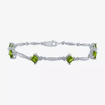 Womens Genuine Green Peridot Sterling Silver Tennis Bracelet