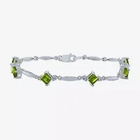 Womens Genuine Green Peridot Sterling Silver Tennis Bracelet