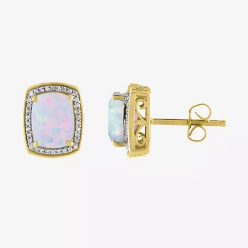 Lab Created White Opal 10K Gold Stud Earrings