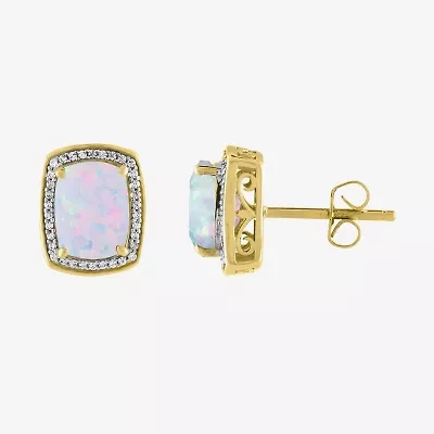 Lab Created White Opal 10K Gold Stud Earrings