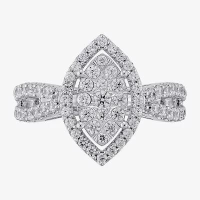 Diamond Blossom (H-I / I1) Womens 1 CT. T.W. Lab Grown White 10K Gold Marquise Halo Cocktail Ring