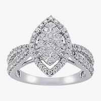 Diamond Blossom (H-I / I1) Womens 1 CT. T.W. Lab Grown White 10K Gold Marquise Halo Cocktail Ring