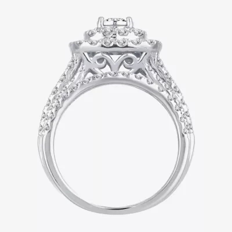 2 CT.T.W. Natural Diamond Cushion Shape Side Stone Halo Bridal Set 10K or 14K White Gold