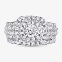 2 CT.T.W. Natural Diamond Cushion Shape Side Stone Halo Bridal Set 10K or 14K White Gold