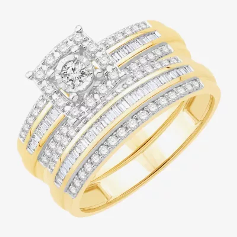 3PC His and Hers Trio Wedding Set Featuring 3/ CT.T.W. Natural Diamond Womens Bridal Set and Mens Wedding Band in 10K or 14K Two Tone Gold