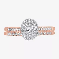 Womens 1/2 CT.T.W. Natural Diamond 10K or 14K Rose Gold Oval Halo Bridal Set
