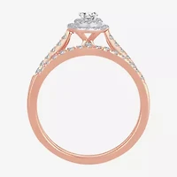 Womens 1/2 CT.T.W. Natural Diamond 10K or 14K Rose Gold Oval Halo Bridal Set