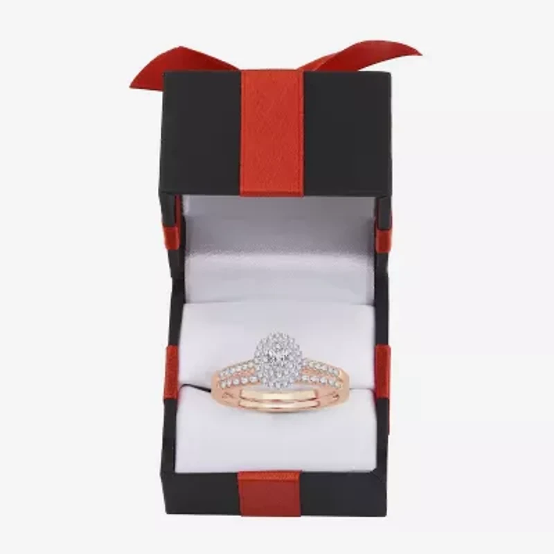 Womens 1/2 CT.T.W. Natural Diamond 10K or 14K Rose Gold Oval Halo Bridal Set