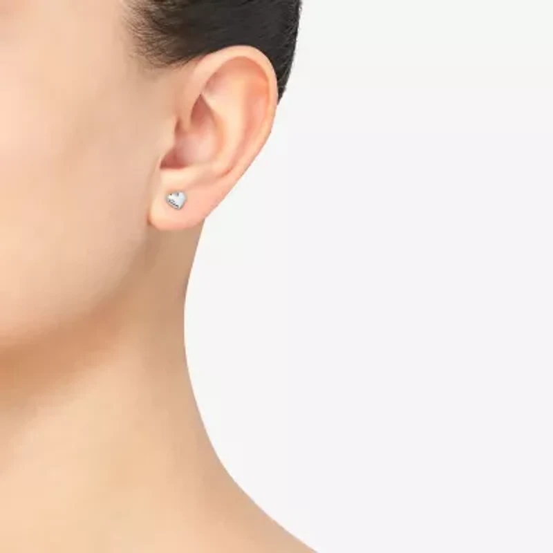 14K White Gold 5.5mm Heart Stud Earrings