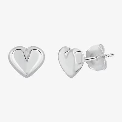 14K White Gold 5.5mm Heart Stud Earrings