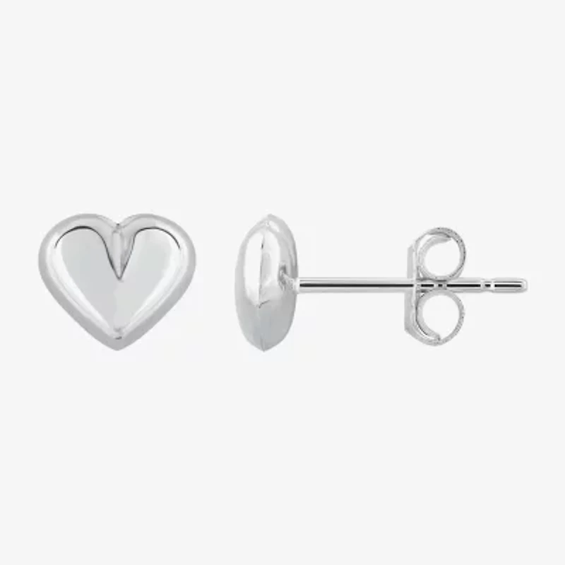 14K White Gold 5.5mm Heart Stud Earrings