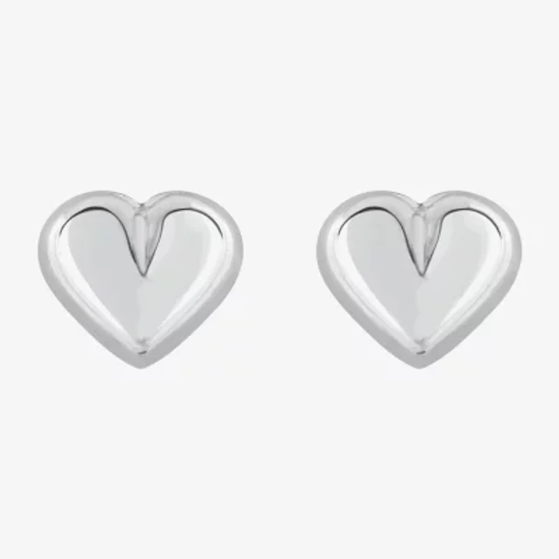 14K White Gold 5.5mm Heart Stud Earrings