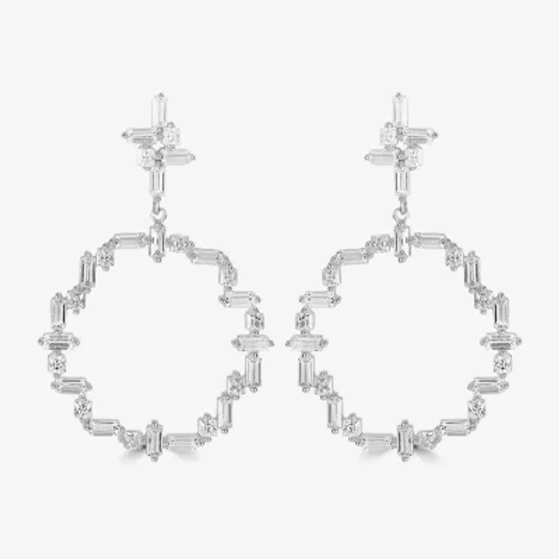 Diamonart Womens Cubic Zirconia Sterling Silver Curved Drop Earrings