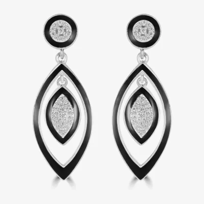 Diamonart Womens Cubic Zirconia Sterling Silver Curved Drop Earrings