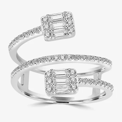 Womens 1 1/8 CT. T.W. Cubic Zirconia Sterling Silver Square Bypass  Cocktail Ring