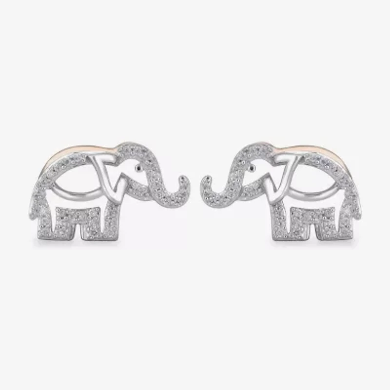 1/10 CT.T.W. Diamond Elephant Stud Earrings in Two Tone 14K Rose Gold Over Silver and Sterling Silver