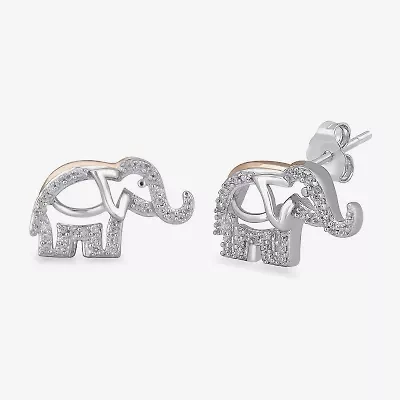 1/10 CT.T.W. Diamond Elephant Stud Earrings in Two Tone 14K Rose Gold Over Silver and Sterling Silver