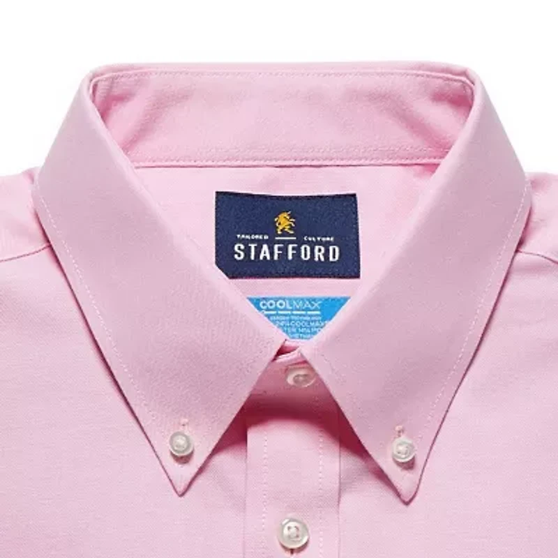 Stafford Coolmax All Season Oxford Mens Regular Fit Stretch Fabric Wrinkle Free Long Sleeve Dress Shirt