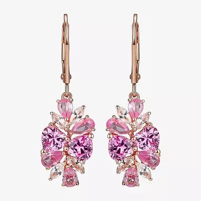 Womens Lab Created Pink 14K Rose Gold Over Silver Drop Earrings