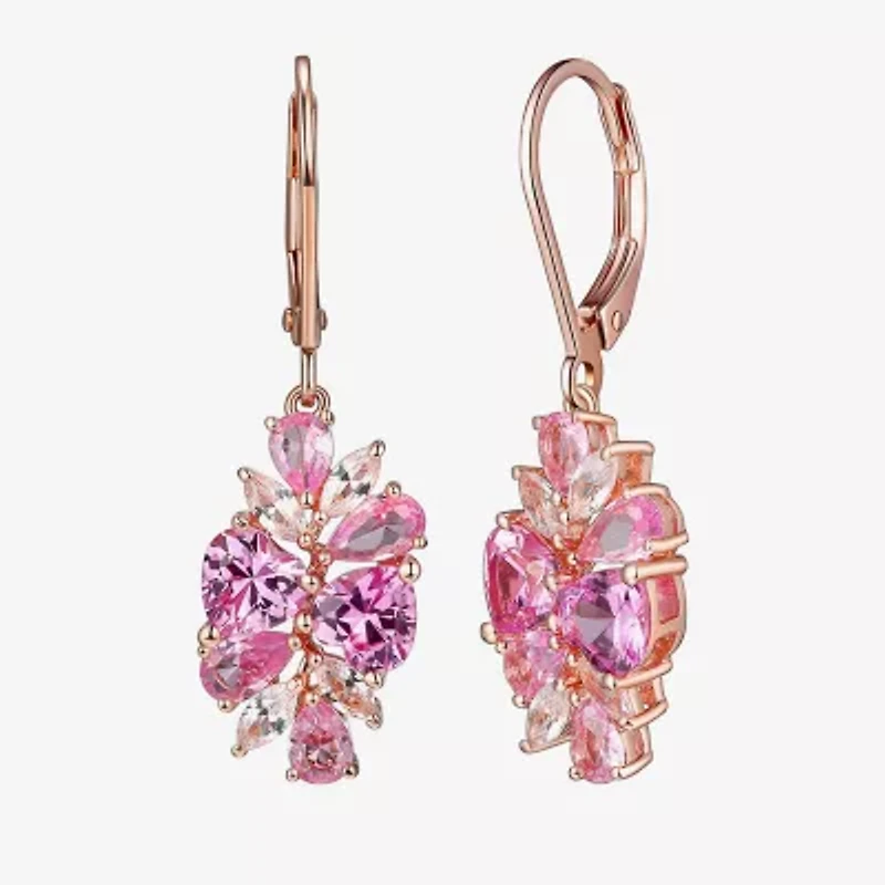 Womens Lab Created Pink 14K Rose Gold Over Silver Drop Earrings