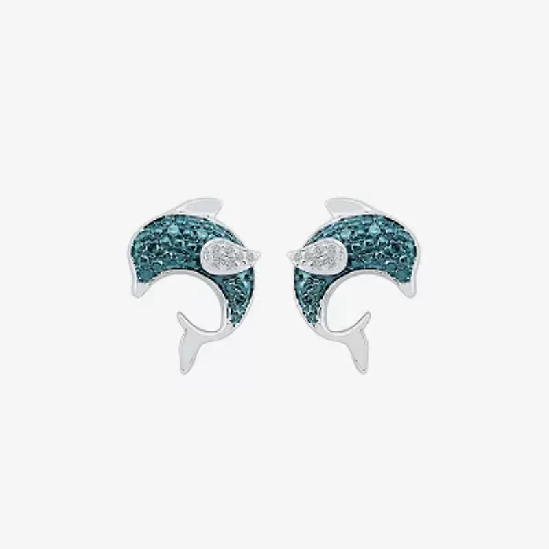 Dolphin Diamond Accent Natural Blue Diamond Sterling Silver 12mm Stud Earrings