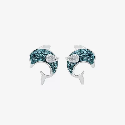Dolphin Diamond Accent Natural Blue Diamond Sterling Silver 12mm Stud Earrings