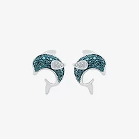 Dolphin Diamond Accent Natural Blue Diamond Sterling Silver 12mm Stud Earrings