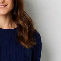 St. John's Bay Womens Crew Neck Long Sleeve Cable Knit Pullover Sweater