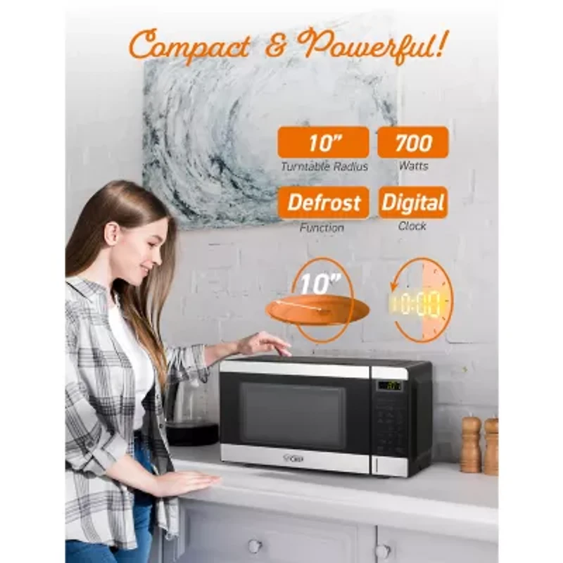 Commercial Chef 0.7-Cu. Ft. Countertop Microwave - Black with Stainless Steel Trim