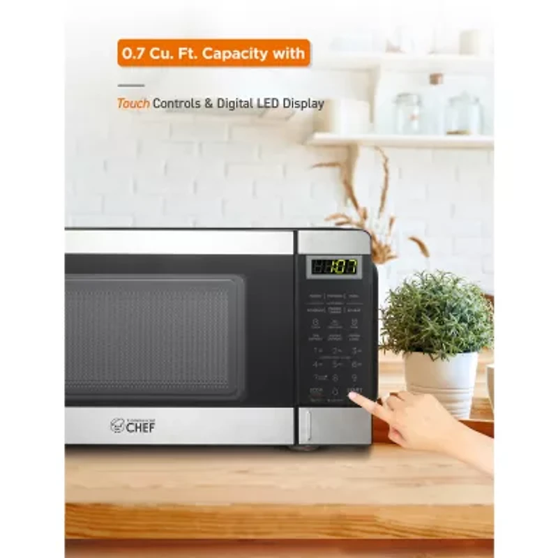 Commercial Chef 0.7-Cu. Ft. Countertop Microwave - Black with Stainless Steel Trim