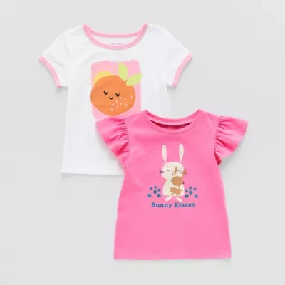 Okie Dokie Toddler & Little Girls Round Neck Short Sleeve Regular Fit 2-pc. Graphic T-Shirt
