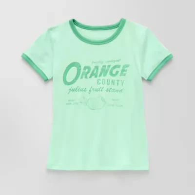 Thereabouts Rib Little & Big Kid Girls Crew Neck Short Sleeve Classic Fit Graphic T-Shirt