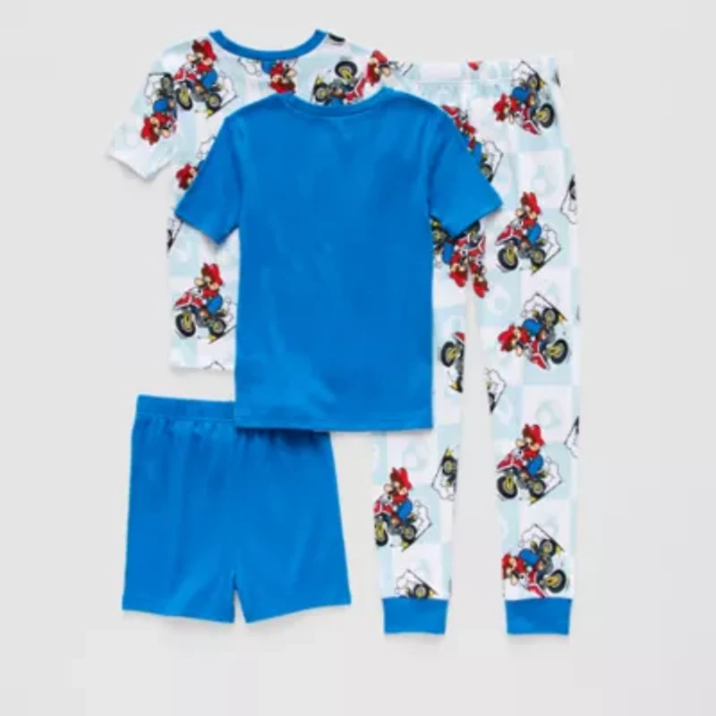 Little & Big Kid Boys Super Mario Crew Neck Short Sleeve 4-pc. Pajama Sets