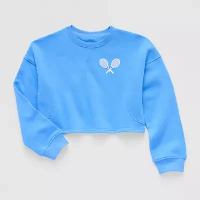 Xersion Little & Big Kid Girls Crew Neck Fleece Long Sleeve Sweatshirt