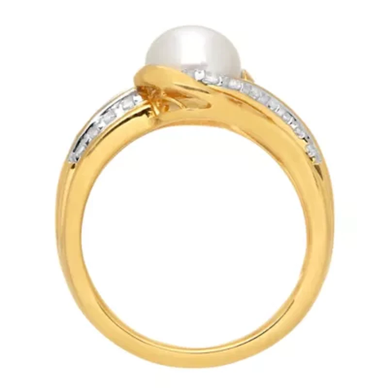 Womens White Cultured Freshwater Pearl 14K Gold Over Silver Cocktail Ring