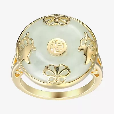 Womens Genuine Green Jade 18K Gold Over Silver Cocktail Ring