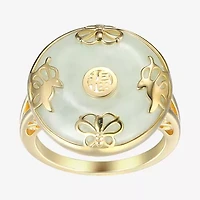 Womens Genuine Green Jade 18K Gold Over Silver Cocktail Ring