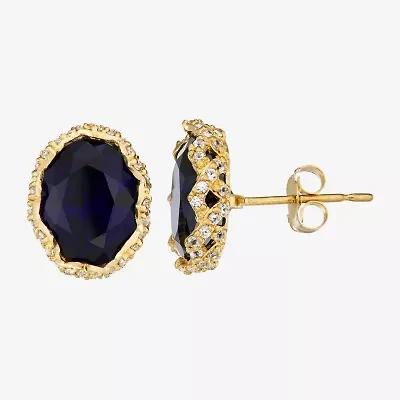 Lab Created Blue Sapphire 10K Gold 7.6mm Oval Stud Earrings