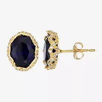 Lab Created Blue Sapphire 10K Gold 7.6mm Oval Stud Earrings