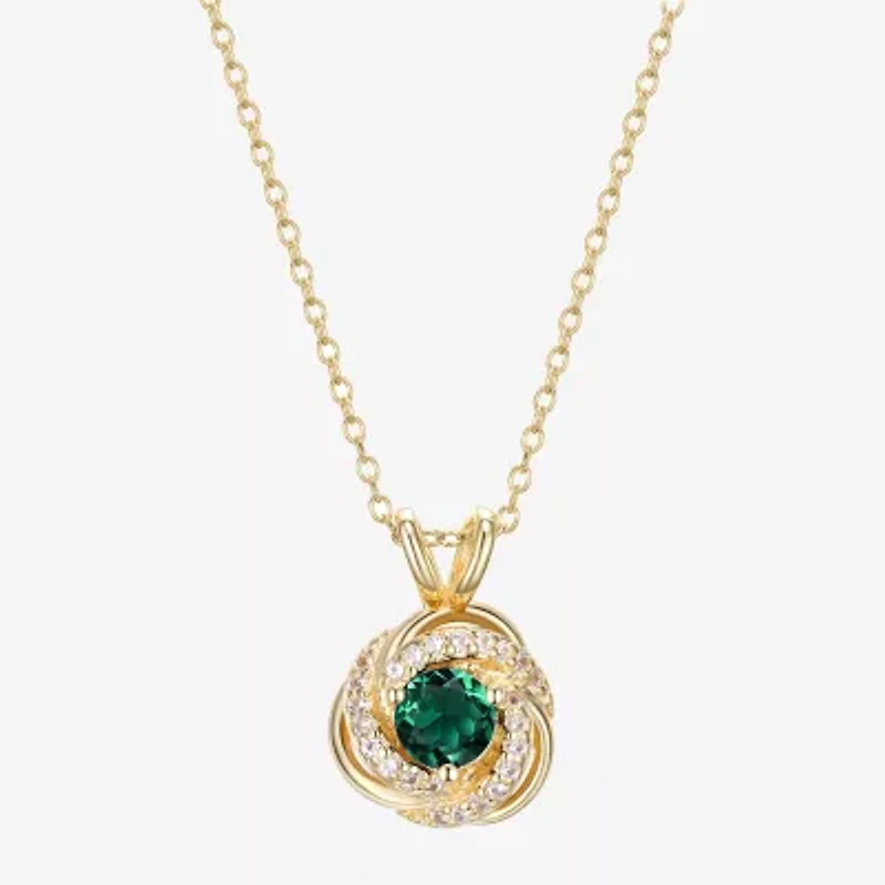 Womens Lab Created Green Quartz 18K Gold Over Silver Knot 18 Inch Pendant Necklace