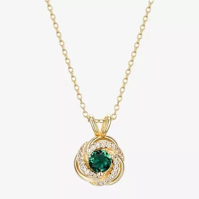 Womens Lab Created Green Quartz 18K Gold Over Silver Knot 18 Inch Pendant Necklace