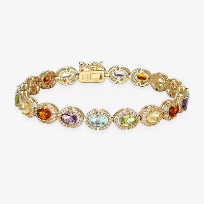 Womens Genuine Multi Color 18K Gold Over Silver Tennis Bracelet
